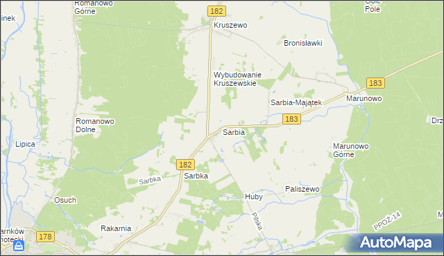 mapa Sarbia gmina Czarnków, Sarbia gmina Czarnków na mapie Targeo