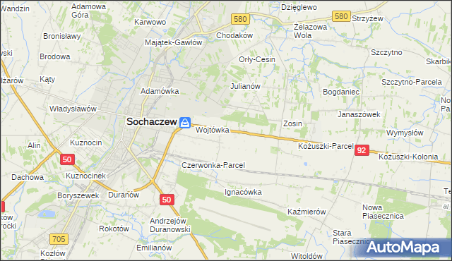 mapa Sochaczew-Wieś, Sochaczew-Wieś na mapie Targeo