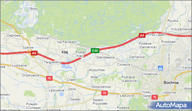 mapa Stanisławice gmina Bochnia, Stanisławice gmina Bochnia na mapie Targeo
