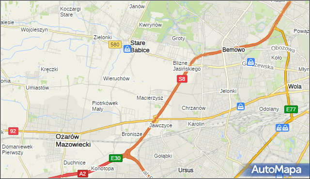 mapa Szeligi gmina Ożarów Mazowiecki, Szeligi gmina Ożarów Mazowiecki na mapie Targeo