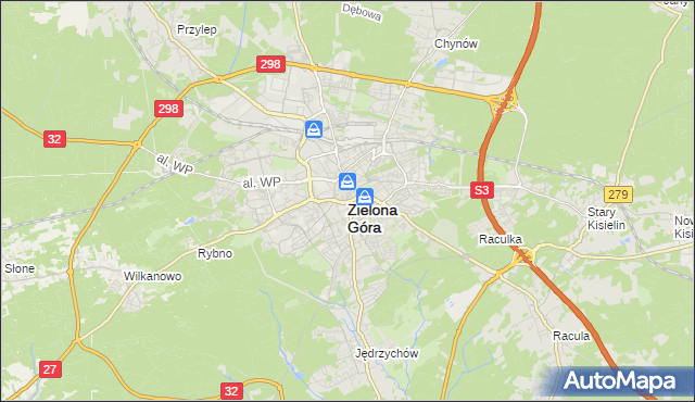 mapa Zielona Góra, Zielona Góra na mapie Targeo