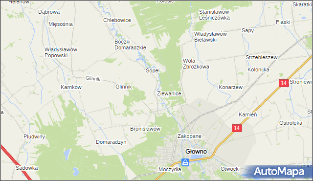 mapa Ziewanice, Ziewanice na mapie Targeo