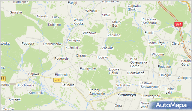 mapa Hucisko gmina Strawczyn, Hucisko gmina Strawczyn na mapie Targeo