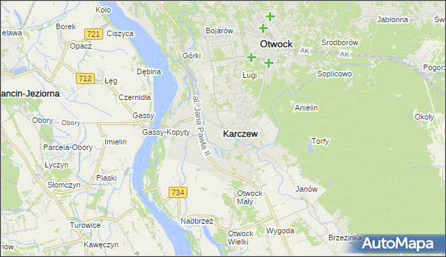 mapa Karczew powiat otwocki, Karczew powiat otwocki na mapie Targeo