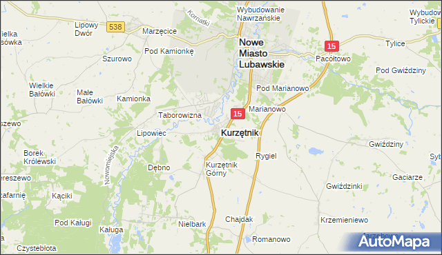 mapa Kurzętnik, Kurzętnik na mapie Targeo