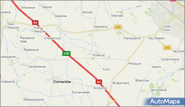 mapa Polwica gmina Domaniów, Polwica gmina Domaniów na mapie Targeo