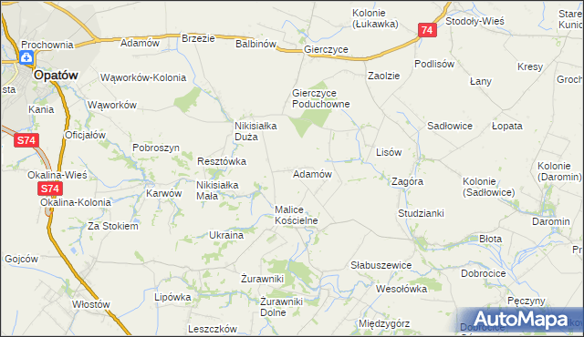 mapa Adamów gmina Lipnik, Adamów gmina Lipnik na mapie Targeo