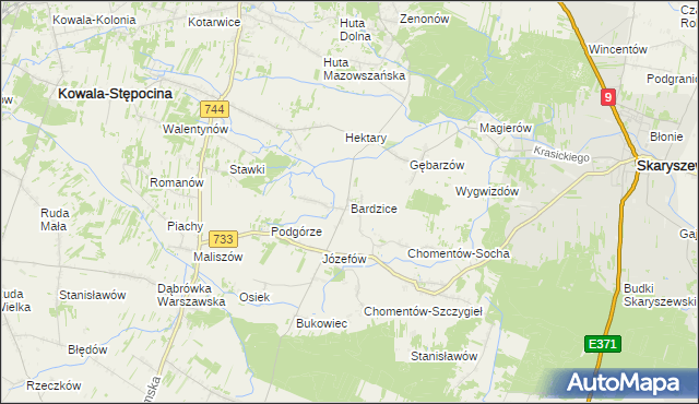 mapa Bardzice, Bardzice na mapie Targeo