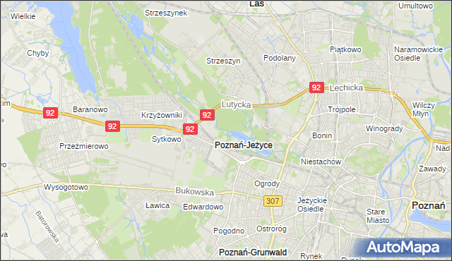 mapa Jeżyce gmina Poznań, Jeżyce gmina Poznań na mapie Targeo