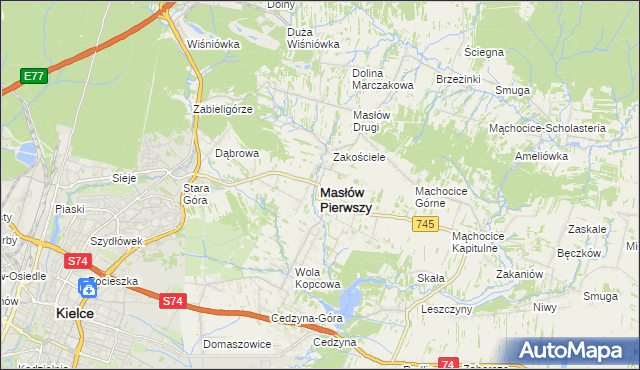 mapa Masłów Pierwszy, Masłów Pierwszy na mapie Targeo