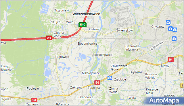 mapa Sieciechowice gmina Wierzchosławice, Sieciechowice gmina Wierzchosławice na mapie Targeo