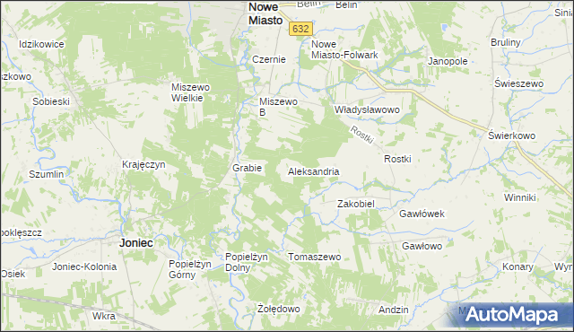 mapa Aleksandria gmina Nowe Miasto, Aleksandria gmina Nowe Miasto na mapie Targeo