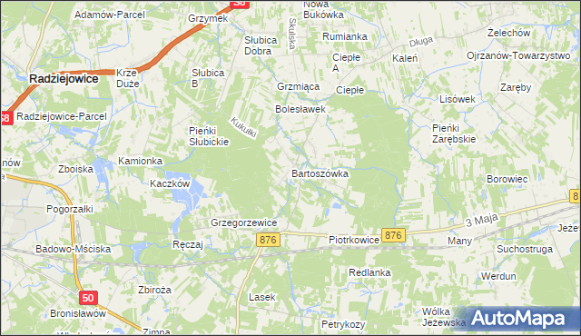 mapa Bartoszówka gmina Żabia Wola, Bartoszówka gmina Żabia Wola na mapie Targeo