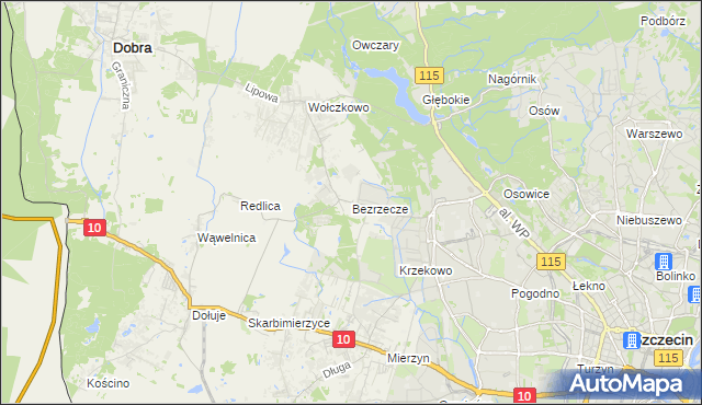 mapa Bezrzecze, Bezrzecze na mapie Targeo