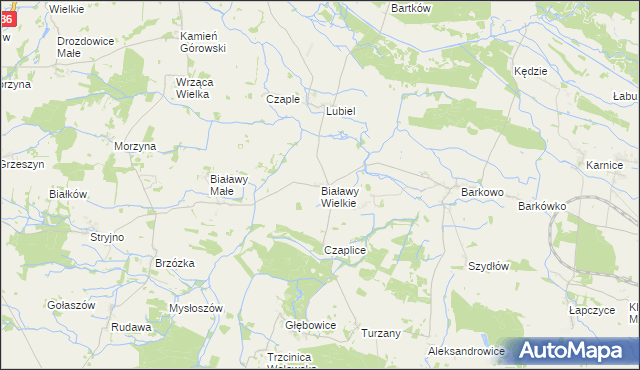 mapa Białawy Wielkie, Białawy Wielkie na mapie Targeo