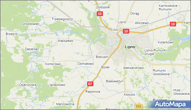 mapa Biskupin gmina Lipno, Biskupin gmina Lipno na mapie Targeo
