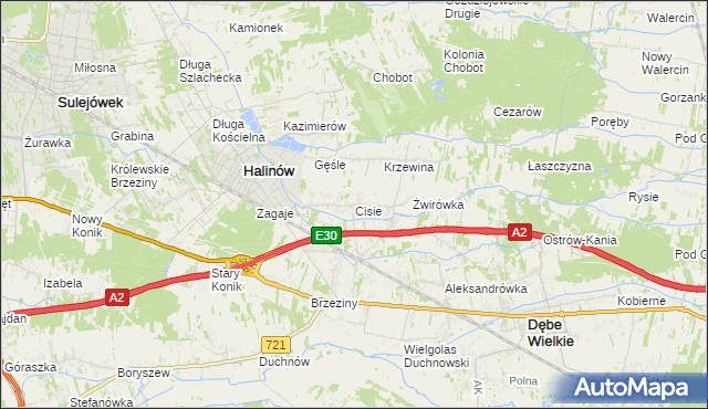 mapa Cisie gmina Halinów, Cisie gmina Halinów na mapie Targeo