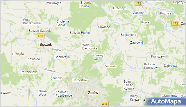 mapa Czarny Las gmina Buczek, Czarny Las gmina Buczek na mapie Targeo