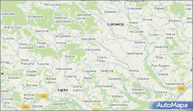 mapa Czarny Potok gmina Łącko, Czarny Potok gmina Łącko na mapie Targeo