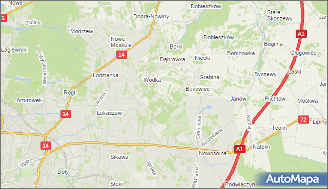 mapa Dąbrowa gmina Nowosolna, Dąbrowa gmina Nowosolna na mapie Targeo