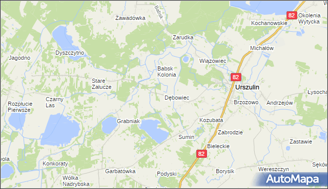 mapa Dębowiec gmina Urszulin, Dębowiec gmina Urszulin na mapie Targeo
