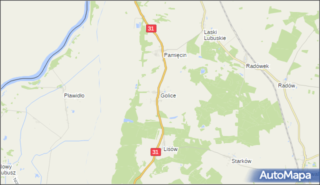 mapa Golice gmina Słubice, Golice gmina Słubice na mapie Targeo