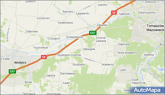 mapa Jadwigów gmina Tomaszów Mazowiecki, Jadwigów gmina Tomaszów Mazowiecki na mapie Targeo