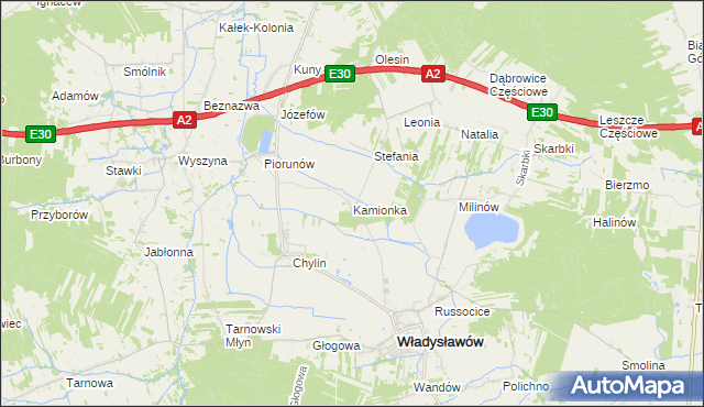 mapa Kamionka gmina Władysławów, Kamionka gmina Władysławów na mapie Targeo