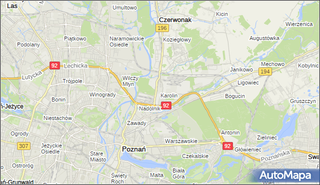 mapa Karolin gmina Poznań, Karolin gmina Poznań na mapie Targeo