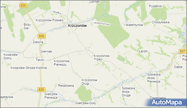 mapa Krzczonów Trzeci, Krzczonów Trzeci na mapie Targeo