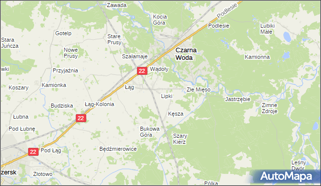 mapa Lipki gmina Czersk, Lipki gmina Czersk na mapie Targeo