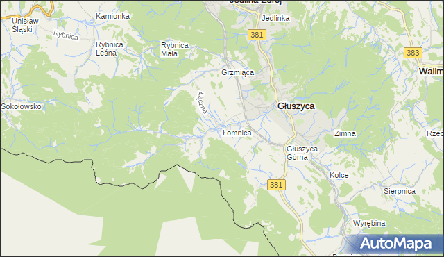 mapa Łomnica gmina Głuszyca, Łomnica gmina Głuszyca na mapie Targeo