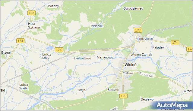 mapa Marianowo gmina Wieleń, Marianowo gmina Wieleń na mapie Targeo