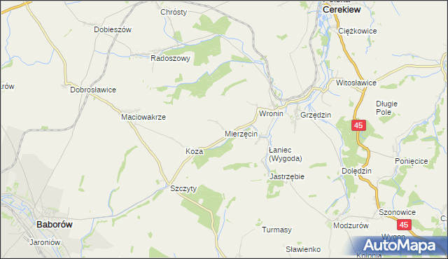 mapa Mierzęcin gmina Polska Cerekiew, Mierzęcin gmina Polska Cerekiew na mapie Targeo