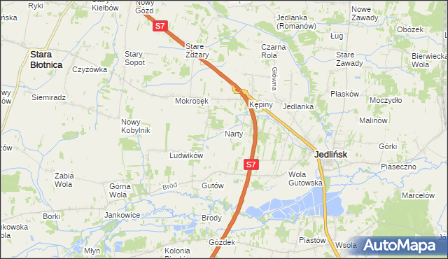 mapa Narty gmina Jedlińsk, Narty gmina Jedlińsk na mapie Targeo