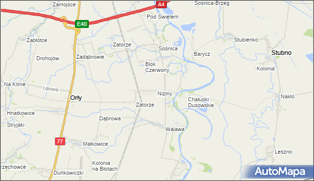 mapa Niziny gmina Orły, Niziny gmina Orły na mapie Targeo