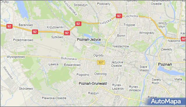 mapa Ogrody gmina Poznań, Ogrody gmina Poznań na mapie Targeo