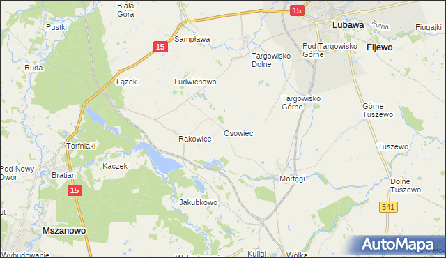 mapa Osowiec gmina Lubawa, Osowiec gmina Lubawa na mapie Targeo