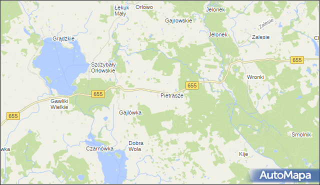mapa Pietrasze gmina Świętajno, Pietrasze gmina Świętajno na mapie Targeo