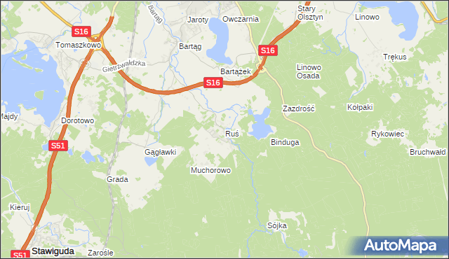 mapa Ruś gmina Stawiguda, Ruś gmina Stawiguda na mapie Targeo