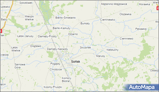 mapa Strusinek, Strusinek na mapie Targeo