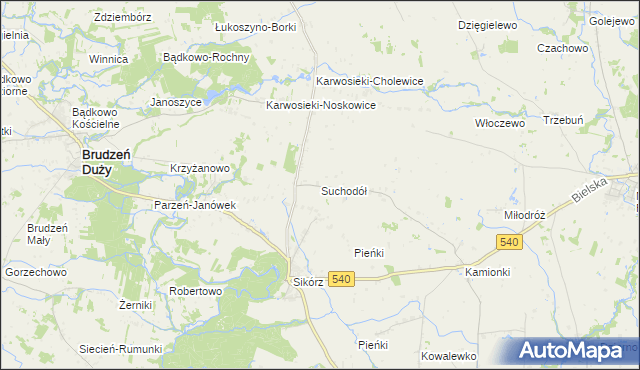 mapa Suchodół gmina Brudzeń Duży, Suchodół gmina Brudzeń Duży na mapie Targeo