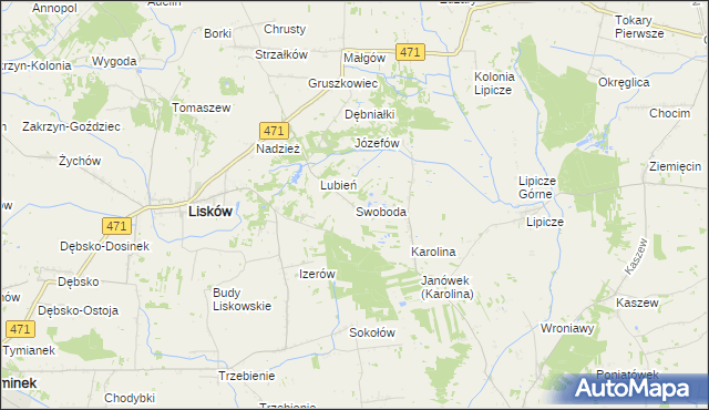 mapa Swoboda gmina Lisków, Swoboda gmina Lisków na mapie Targeo