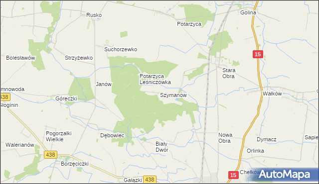 mapa Szymanów gmina Koźmin Wielkopolski, Szymanów gmina Koźmin Wielkopolski na mapie Targeo