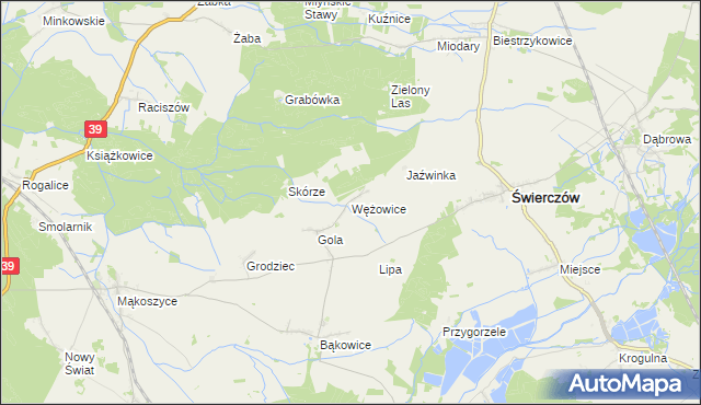 mapa Wężowice gmina Świerczów, Wężowice gmina Świerczów na mapie Targeo