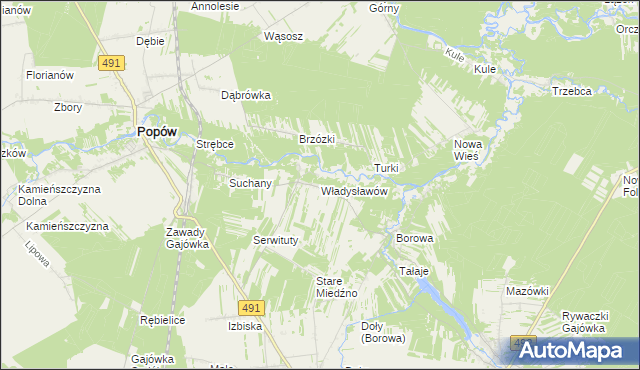 mapa Władysławów gmina Miedźno, Władysławów gmina Miedźno na mapie Targeo