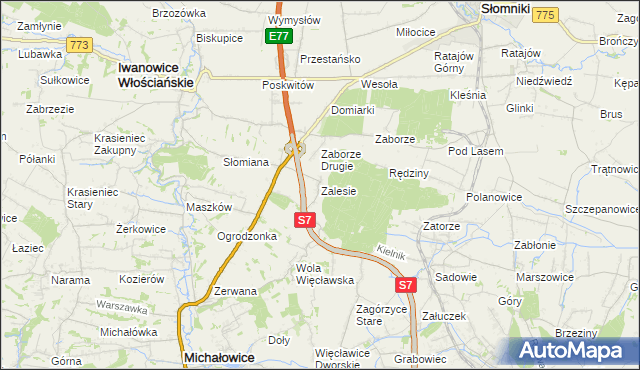 mapa Zalesie gmina Iwanowice, Zalesie gmina Iwanowice na mapie Targeo