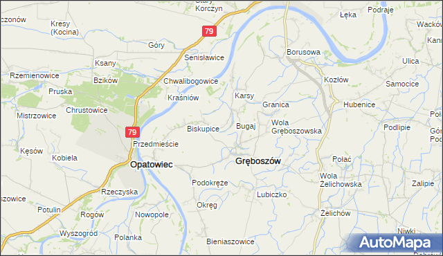 mapa Zawierzbie gmina Gręboszów, Zawierzbie gmina Gręboszów na mapie Targeo