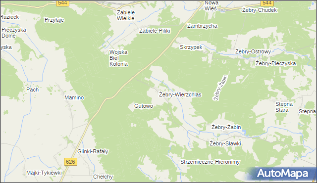 mapa Żebry-Wierzchlas, Żebry-Wierzchlas na mapie Targeo