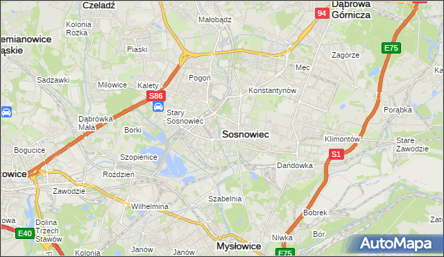 mapa Sosnowca, Sosnowiec na mapie Targeo